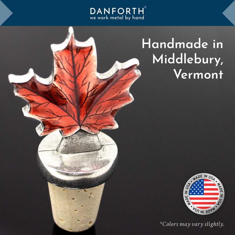 Danforth Maple Leaf Fall/Autumn Bottle Stopper, Pewter, Natural Cork - Handcrafted, Made In USA - Image 2